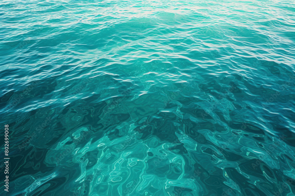 Crystal clear ocean water reflecting the sunlight, showcasing various shades of turquoise and blue in a tranquil setting.