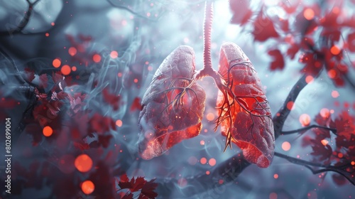 3D rendering image illustrating the circulation of blood through the pulmonary arteries and veins, facilitating gas exchange in the lungs photo