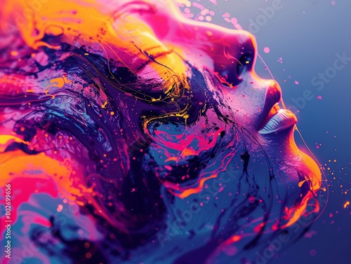Produce a dynamic close-up shot capturing the essence of musics power through vibrant colors and bold typography Convey the energy and emotion music evokes photo