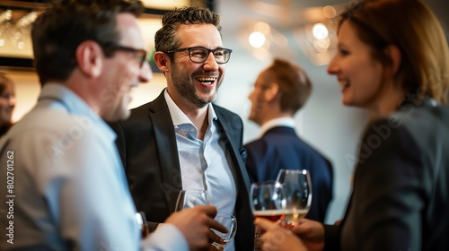 Group of entrepreneurs networking at a business event, lively and candid, Magazine Photography Style