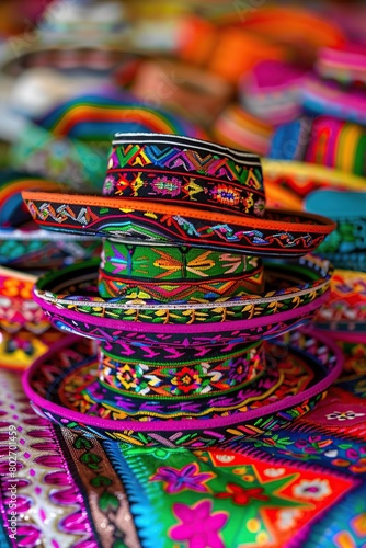 Colorful traditional mexican hats at a market in Mexico.