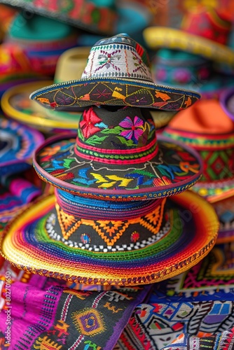 Colorful Mexican hats for sale at a souvenir shop in Mexico © Obsidian