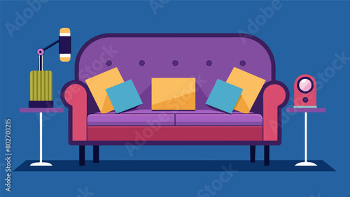 The studios couch has seen its fair share of latenight recording sessions with its cushions molded to fit the body of the frequent occupant. Vector illustration