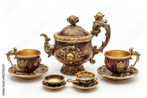 Victorian era tea set, isolated on white