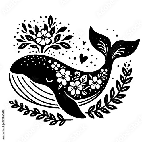 Whale with Flower svg, Whale svg, Whale cut file, Floral Whale svg, Whale wall decor, Sea animal svg,