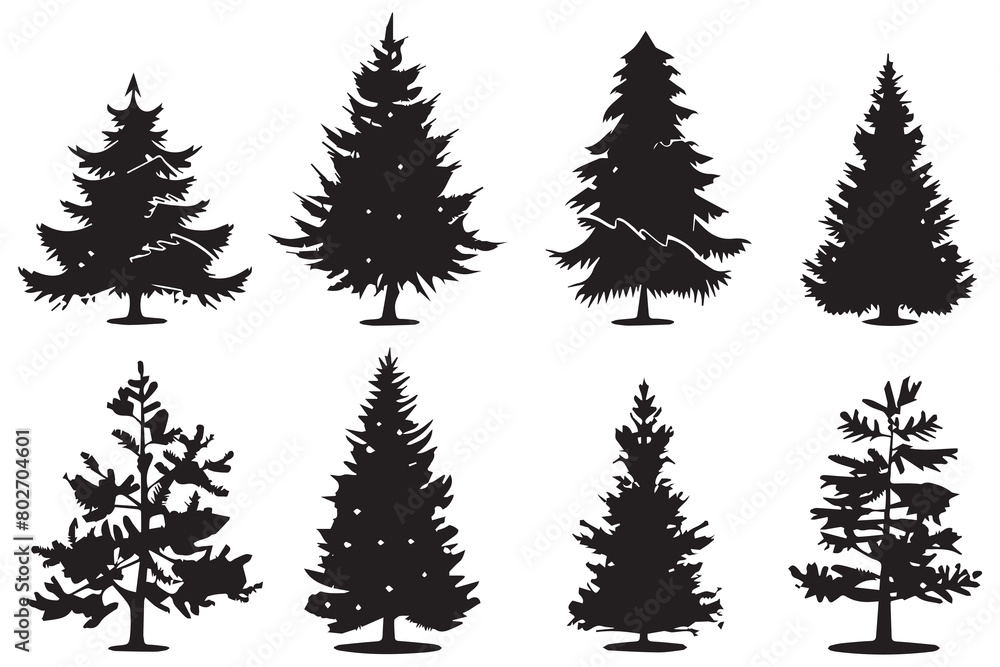 Fototapeta premium Set of christmas trees silhouette vector illustration