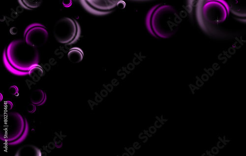 Abstract background with bokeh. Purple circles on a black background