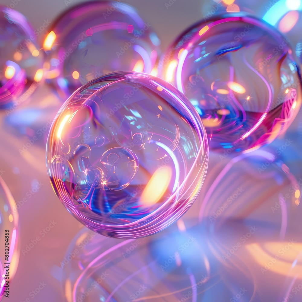 An iridescent air bubble on a background with a gradient. A lot of bubbles are flying in a chaotic manner. An iridescent air bubble on a background with a gradient. A lot of bubbles are flying in a chaotic manner.