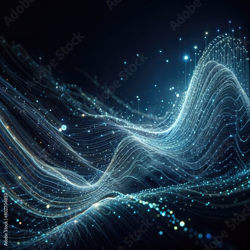 Futuristic Glowing Wave on Dark Blue Digital Background