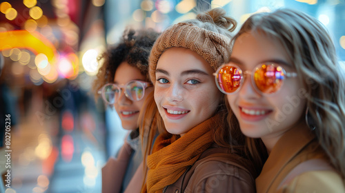 Three girls window shopping together.