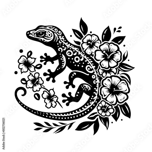 Floral lizard svg, Lizard with flower svg, Gecko svg, floral gecko svg, lizard wall decor, house lizard clipart