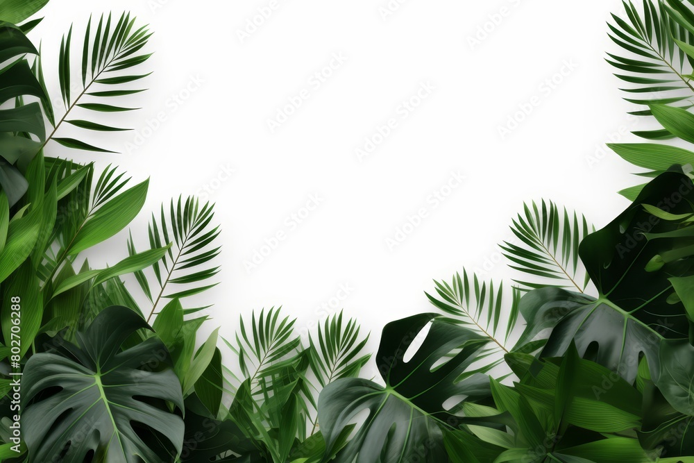 Obraz premium Minimalistic and clean look of tropical foliage against a white backdrop, perfect for branding projects needing a touch of nature,