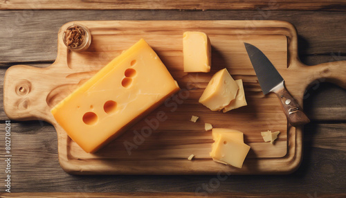 cheddar cheese on a wooden cutting board 