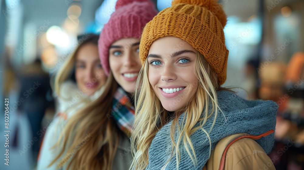 Happy group of friends shopping in autumn season. Happy group of friends shopping in autumn season.