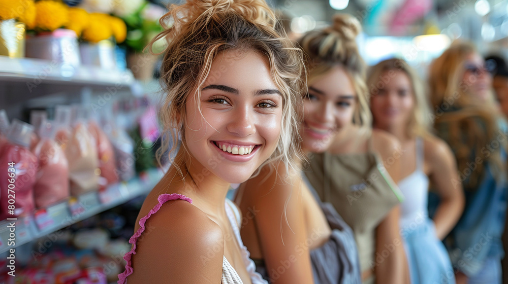 Fototapeta premium Group of happy friends shopping in store.