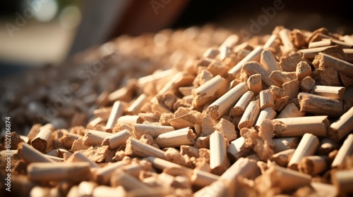 Close-up of organic material at a biomass facility, focusing on alternative fuels and their role in sustainable energy generation, photo