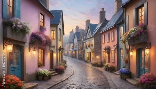a charming cobblestone street lined with colorful upscaled 4 © Mashura