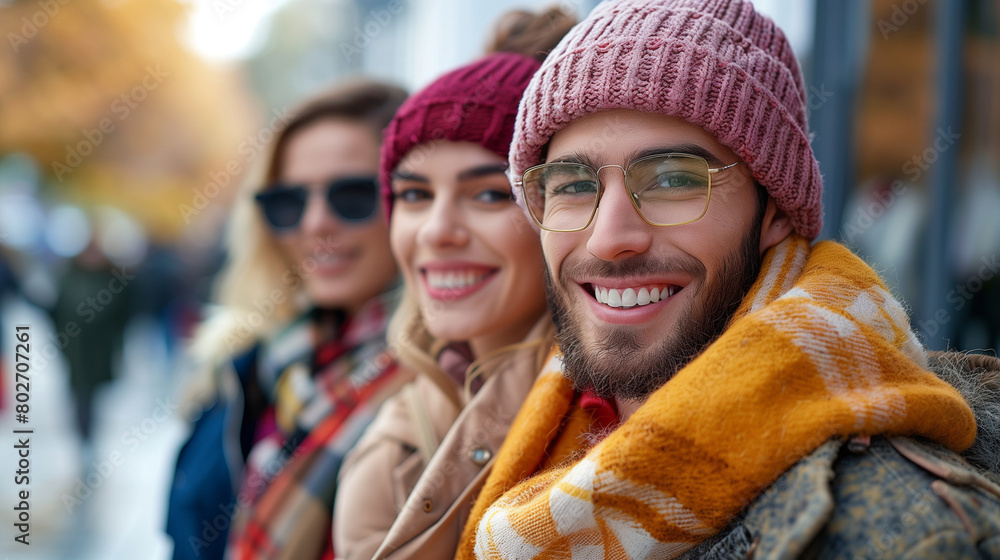 Happy group of friends shopping in autumn season. Happy group of friends shopping in autumn season.