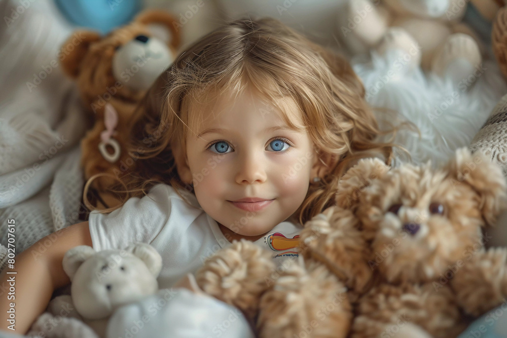 Little Girl Surrounded by Teddy Bears Little Girl Surrounded by Teddy Bears