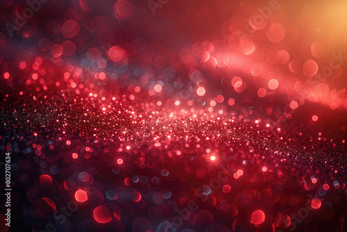 Red abstract background with glitter and light rays, shiny particles on a dark red background, blurred background. Created with Ai photo