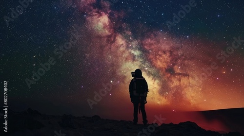 Astronomer Silhouette by Observatory with Galactic Sky View © sania