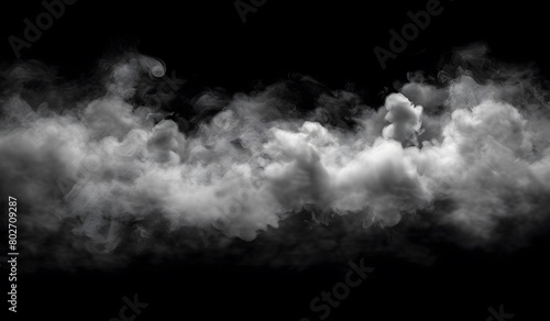White smoke on black background, smoky effect and transparent fog texture for design