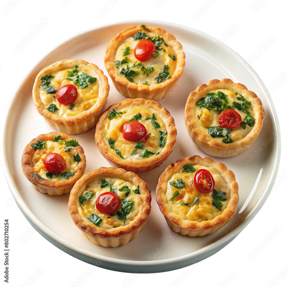 A plate on mini quiches isolated on transparent background. A plate on mini quiches isolated on transparent background.