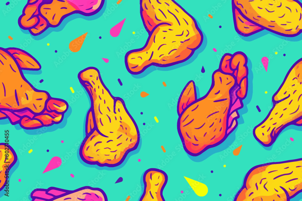 Obraz premium A digital illustration of retro chicken wings pattern