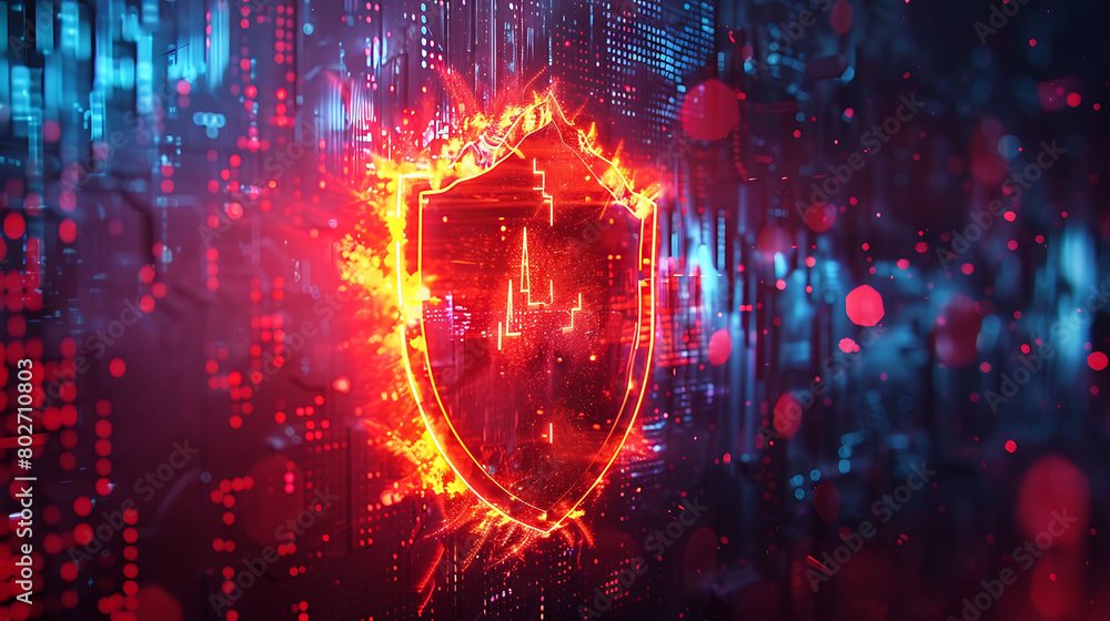 A firewall icon standing guard at the entrance of a data stream, blocking malicious software in a visually striking manner.