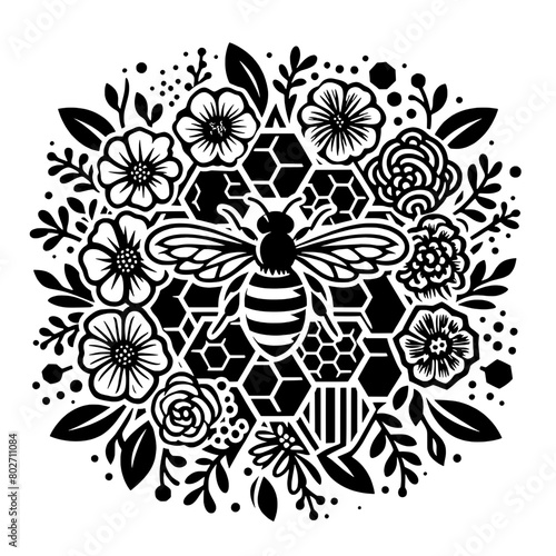 Floral honey comb svg, Honeycomb with flower svg, honey bee svg, floral bee svg, bee wall decor, bee cut file