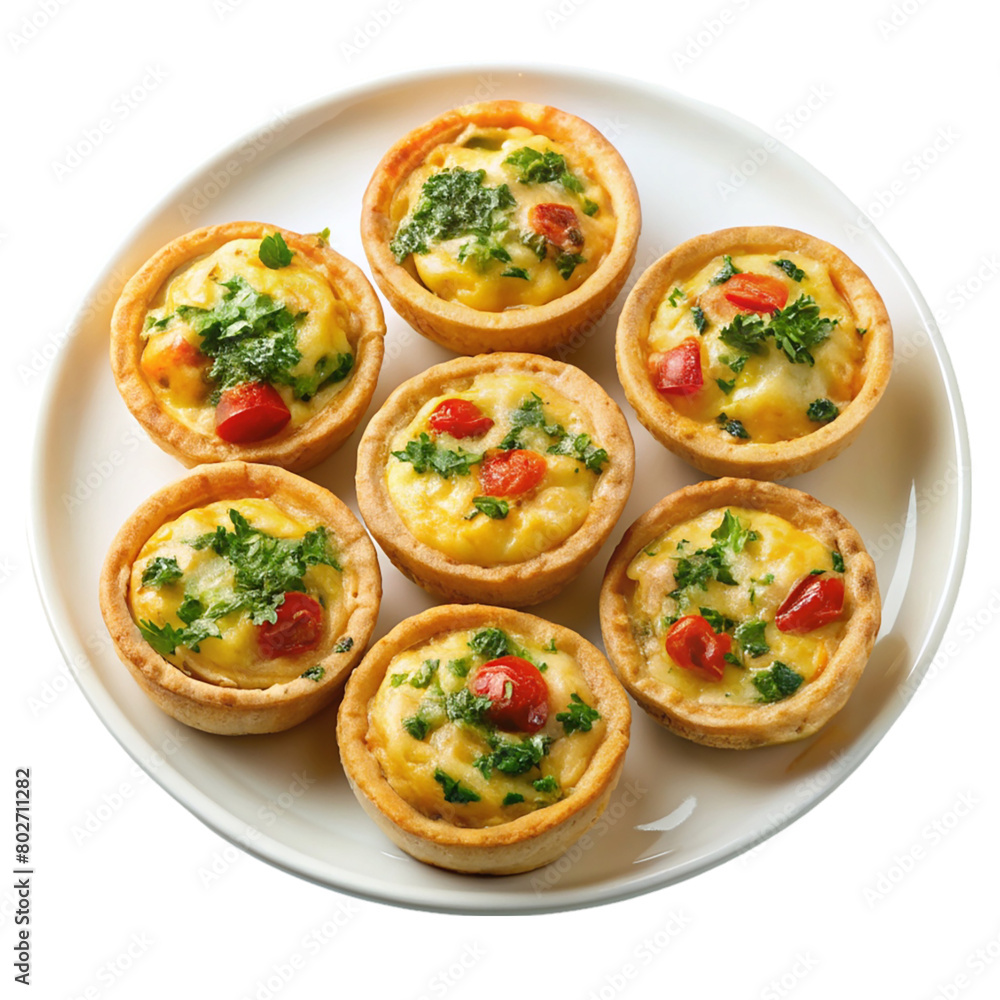 A plate on mini quiches isolated on transparent background. A plate on mini quiches isolated on transparent background.