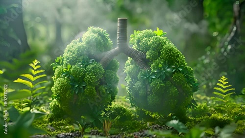 Photo conceptual image human lungs with green forest background photo