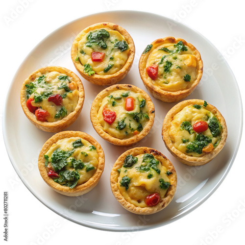 A plate on mini quiches isolated on transparent background.