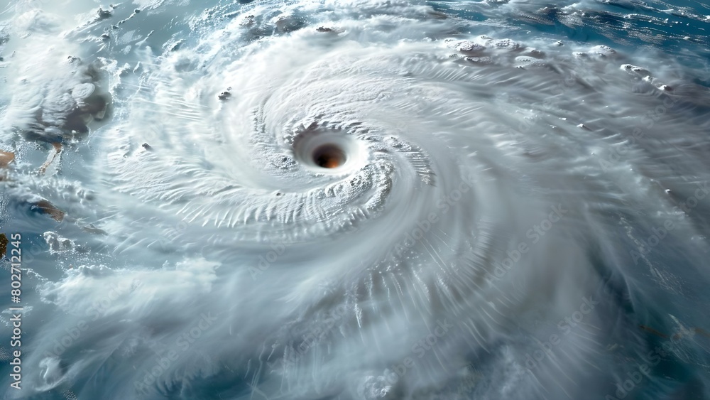 Super typhoon approaching coast technology tracks eye of hurricane on planet. Concept Natural disasters, Hurricane tracking systems, Technology advancement, Coastal warnings, Weather forecasting