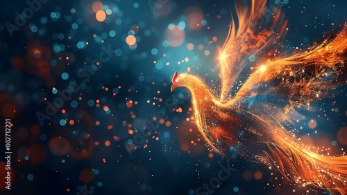 Exploring the resilience of cybersecurity in the digital transformation era with Phoenix symbolism. Concept Cybersecurity Resilience, Digital Transformation, Phoenix Symbolism