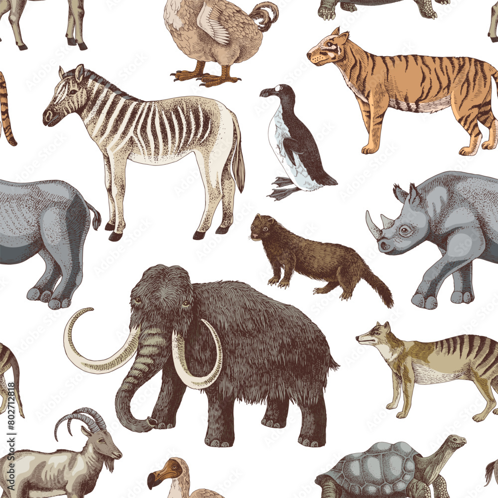 Seamless pattern with hand drawn extinct animals Seamless pattern with hand drawn extinct animals