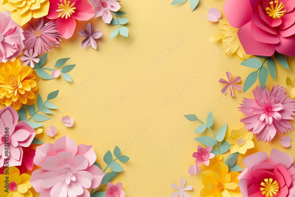 Playful paper cut flowers bring a whimsical feel to the education template, fostering a fun learning environment, blank frame template sharpen with large copy space