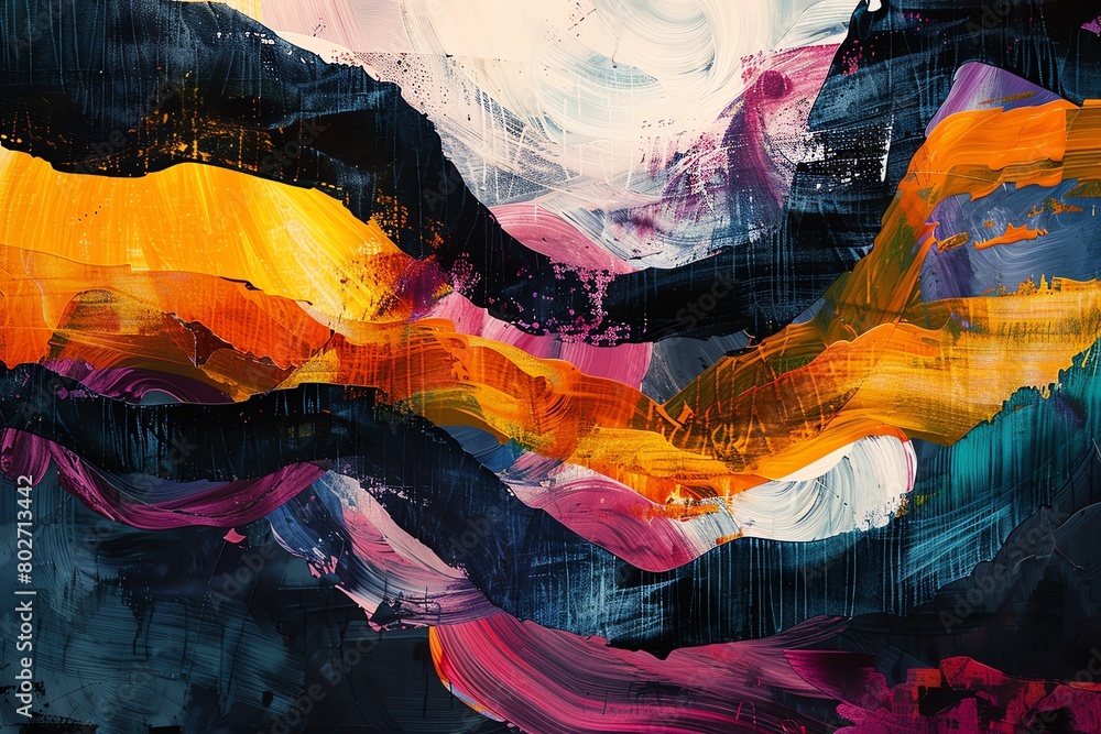 Highlight the fusion of traditional and digital elements in an abstract composition