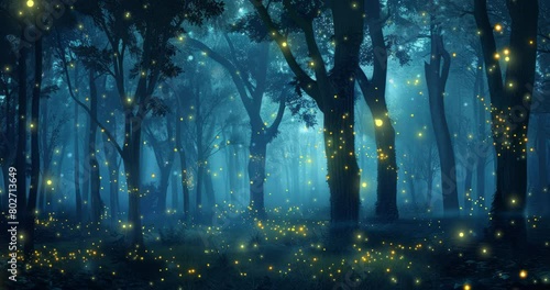 international day of forest concept. trees with fireflies animation. AI generated