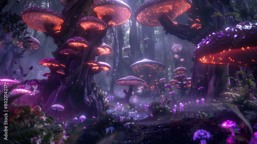 Mystical Forest Realm Brought to Life with Bioluminescent Plants and Magical Ambiance Mystical Forest Realm Brought to Life with Bioluminescent Plants and Magical Ambiance