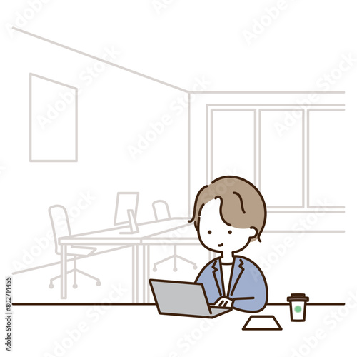会社のパソコンで集中して仕事をこなす若い男性会社員