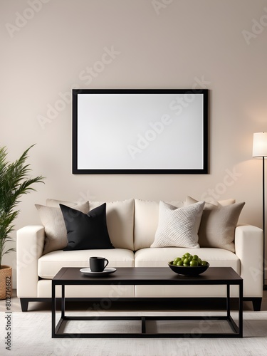 Mockup poster frame in living room with minimalist style  interior mockup design  frame mockup