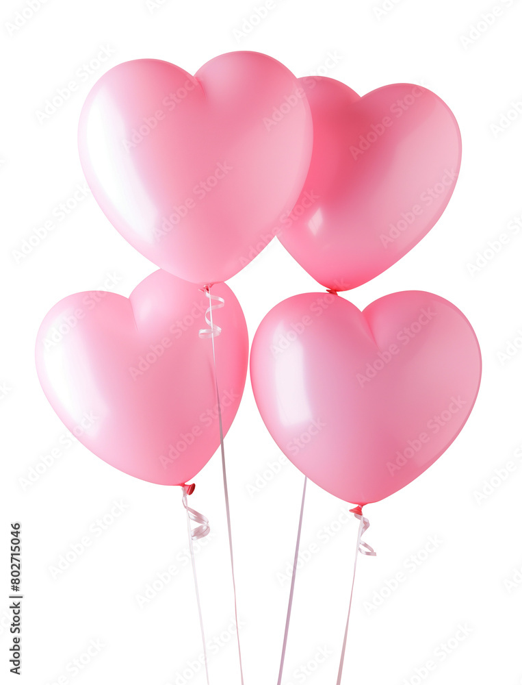 4 pink balloons in the form of heart, cut out. 4 pink balloons in the form of heart, cut out.
