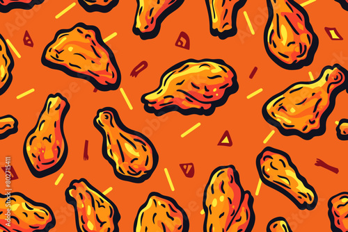 A digital illustration of retro fried chicken pattern