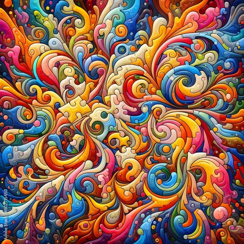 Jubilant Jigsaw abstract colorful shapes fitting together like puzzle background