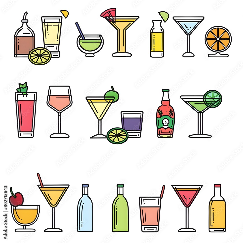 Alcoholic cocktails icons set Alcoholic cocktails icons set