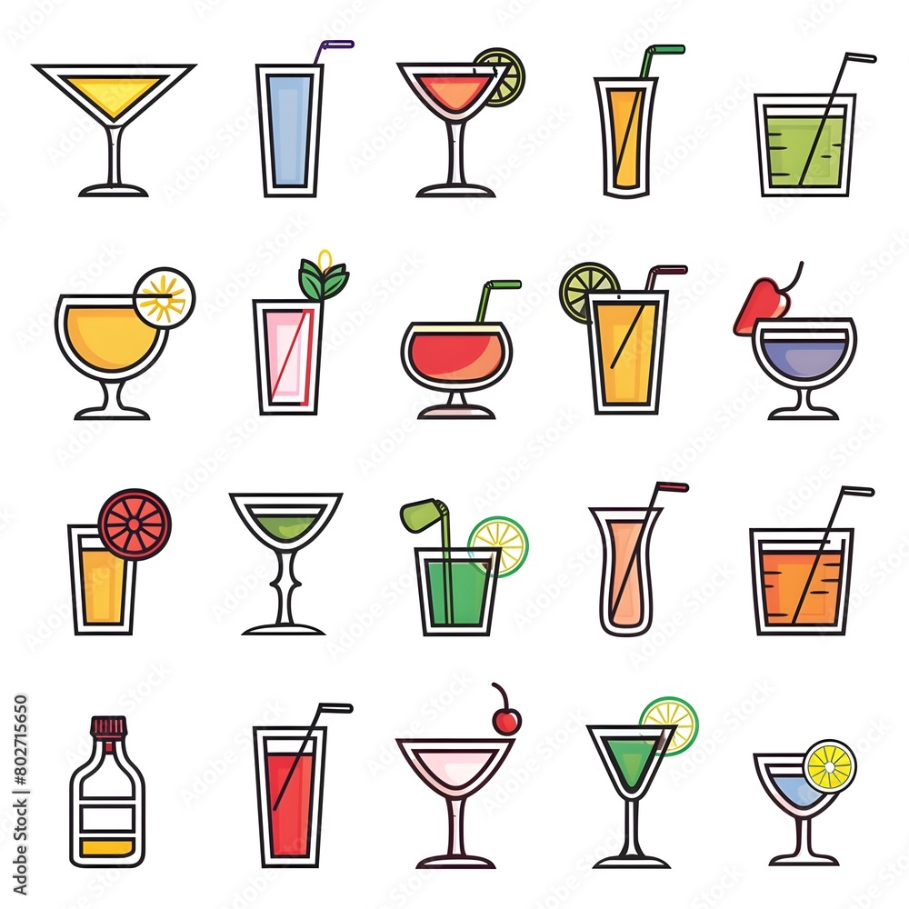Alcoholic cocktails icons set Alcoholic cocktails icons set