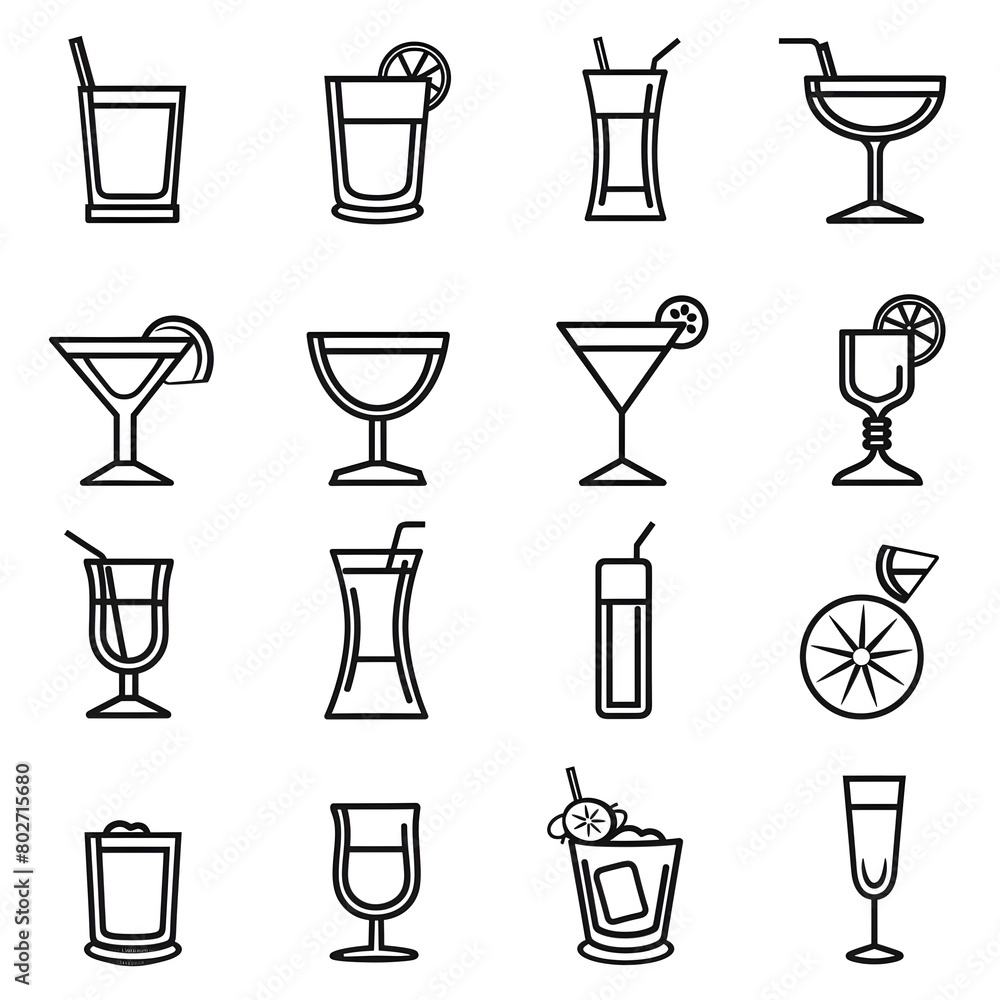Alcoholic cocktails icons set Alcoholic cocktails icons set