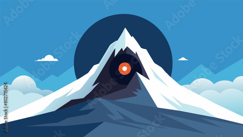 A snowy mountain peak where the wind echoes with the sound of a vinyl records crackling before revealing a hidden portal to a new mysterious realm. Vector illustration
