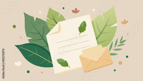 The wedding invitations made from recycled paper and adorned with pressed leaves showcasing a commitment to sustainable choices from the very. Vector illustration